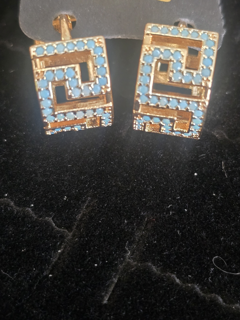 22kgp Dubai Jewelry Gold-Tone Turquoise Square Stud Earrings - Women Jewelry